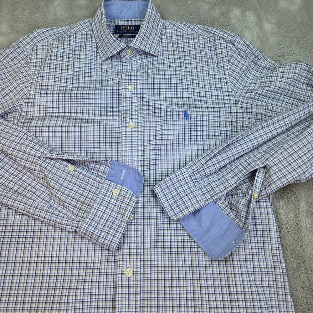 Polo Ralph Lauren Button Down Shirt Mens S Stretch Cotton Check Blue White 80ch - Picture 1 of 8